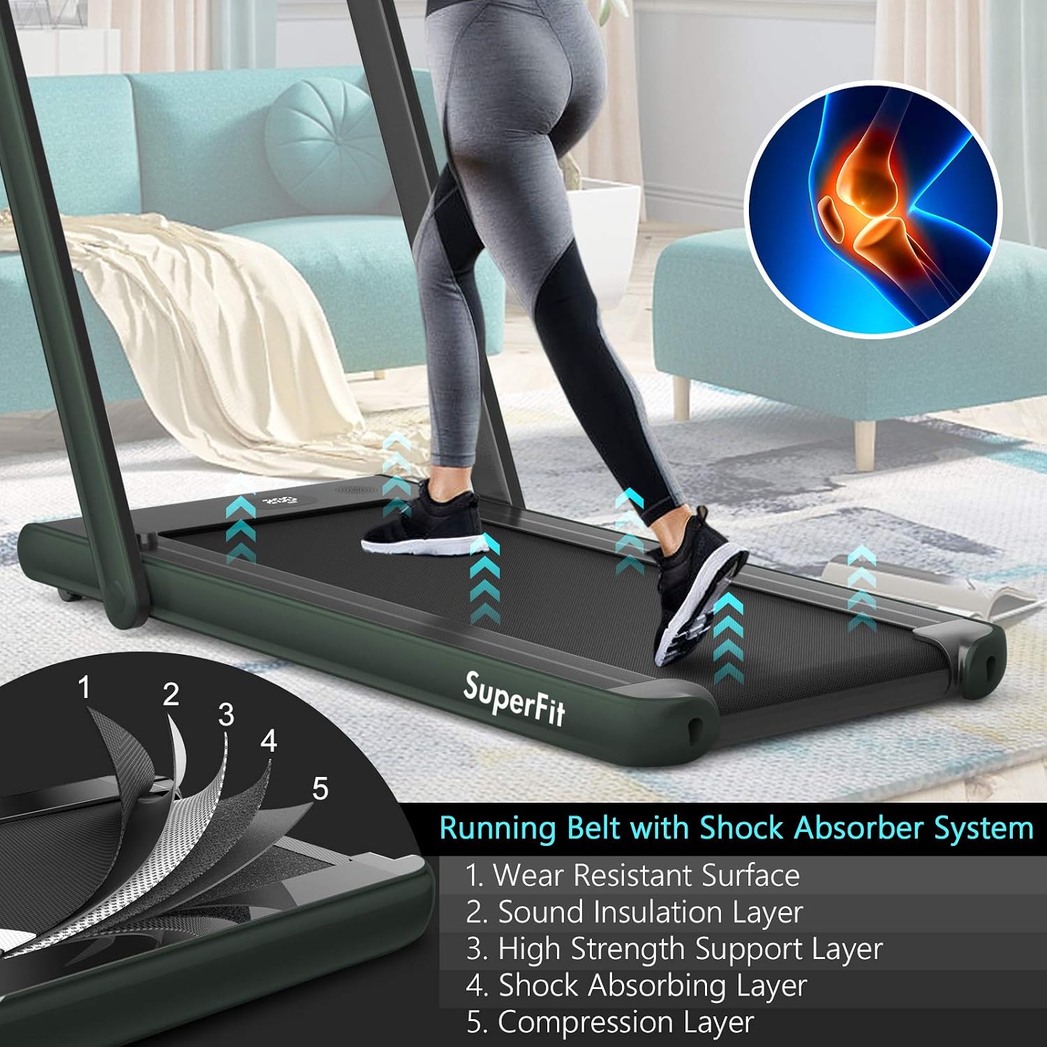 Goplus 2 in 1 Folding Treadmill with Dual Display, 2.25HP Superfit Under Desk Electric Pad Treadmill, Installation-Free, Blue Tooth Speaker, APP Control, Remote Control, Walking Jogging for Home