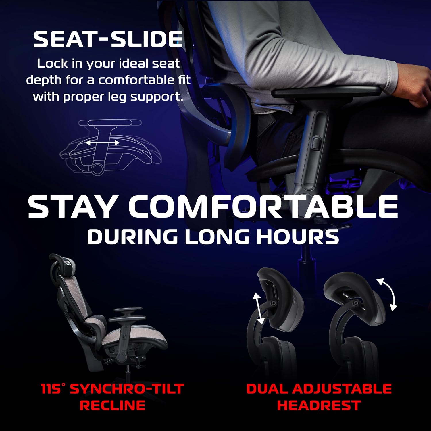 Respawn Specter Ergonomic Office Chair with Lumbar Support, Headrest, Adjustable Arms - Comfy Breathable Mesh Computer Desk Seat for Home Office, High Back Reclining Gaming Chairs for Adults - Black