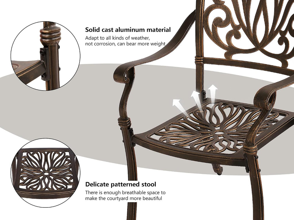 Grepatio 7 Piece Patio Dining Set Outdoor Dining Set Cast Aluminum Furniture Set with 6 Dining Chairs and Dining Table for Backyard Garden Deck Poolside (6 Flower Chairs Without Cushion)