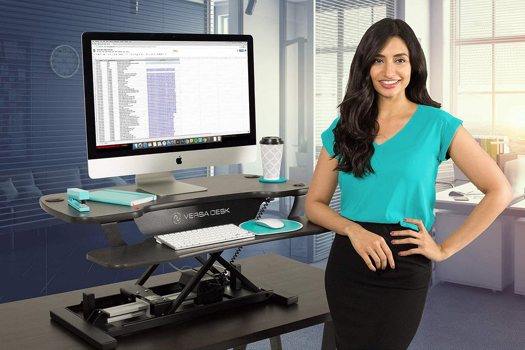 VERSADESK Electric Standing Desk Converter, 48 Inch PowerPro Height-Adjustable Sit Stand Desktop Riser, Keyboard Tray, USB Charging Port, 48' W X 24' D, Black