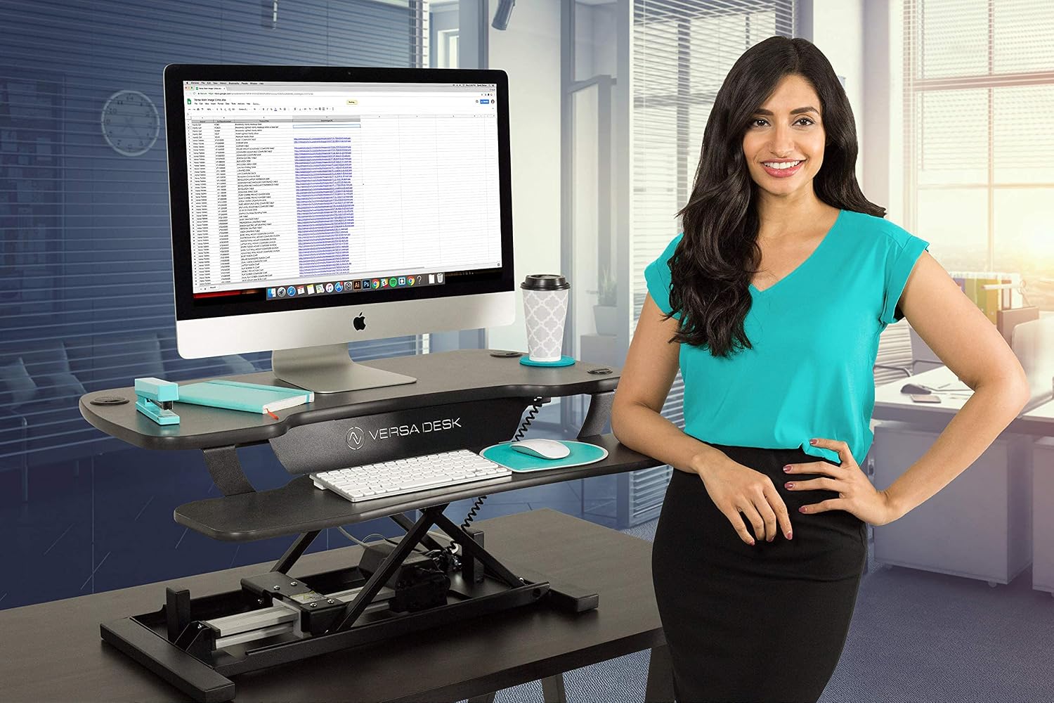 VERSADESK Electric Standing Desk Converter, 48 Inch PowerPro Height-Adjustable Sit Stand Desktop Riser, Keyboard Tray, USB Charging Port, 48' W X 24' D, Black
