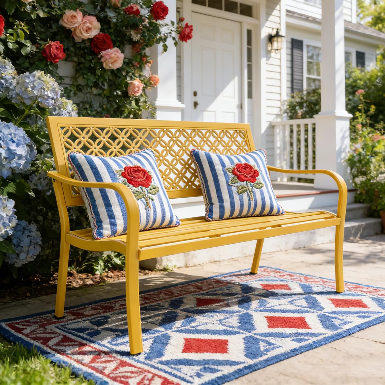 Grand patio 50' Outdoor Bench, Garden Benches with Anti-Rust Metal Powder Coated Frame, Patio Bench for Front Porch Park Outside Furniture Decor, Sunflower Yellow