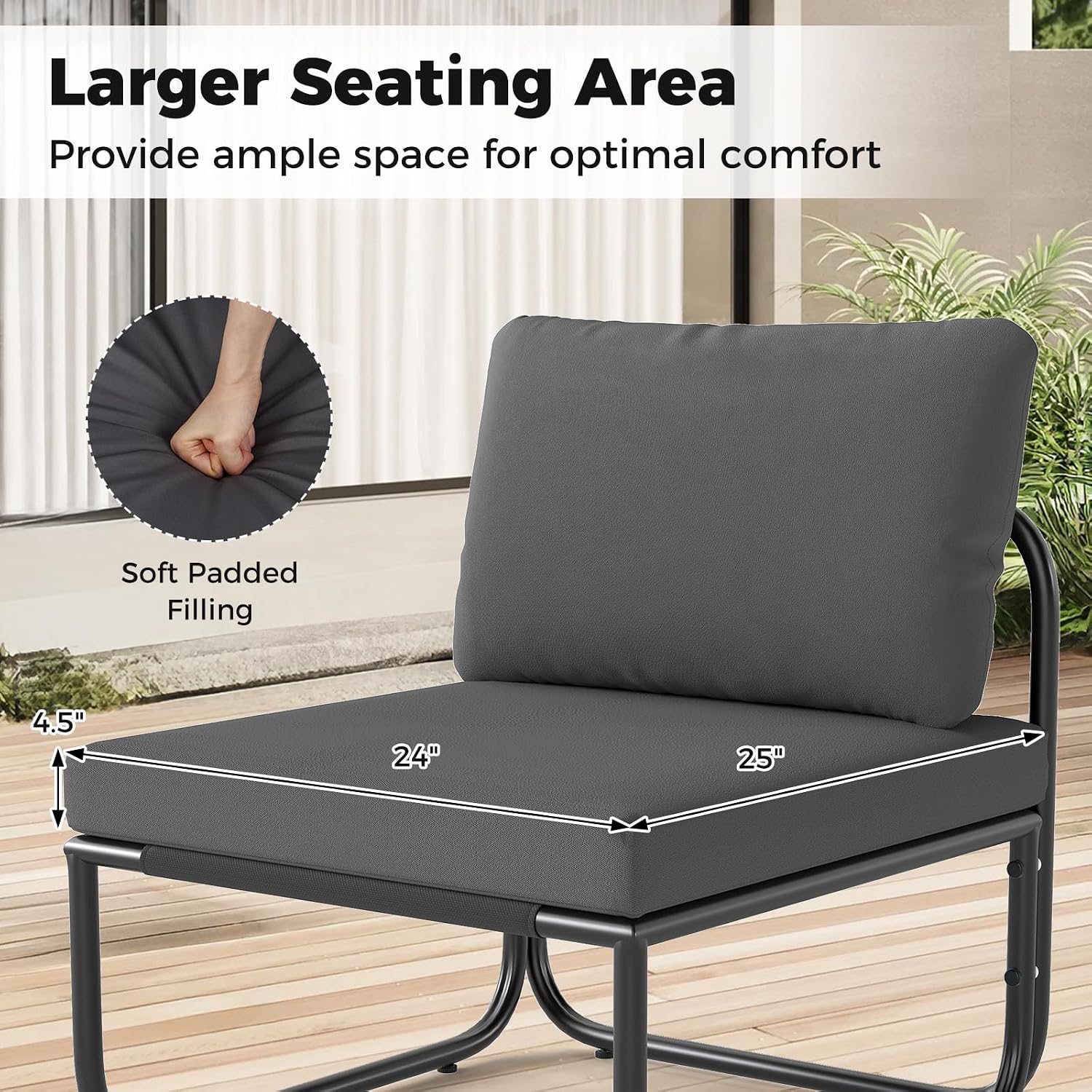 Tangkula 4 Pieces L Shaped Patio Furniture Set, Outdoor Metal Sectional Sofa Couch with Cushions and Tempered Glass Coffee Table, Outside Conversation Set for Garden, Deck and Yard (Gray,2)