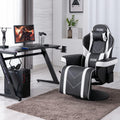 S*MAX Gaming Recliner Chair for Adults Higher Back Wider Lumbar Support Swivel PU Leather with Adjustable Backrest and Footrest Larger Cup Holder Side Pouch Black White X Large