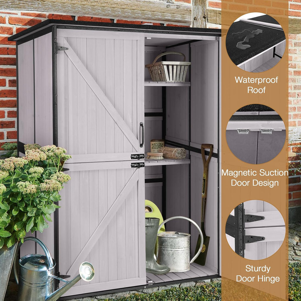 Outdoor Storage Shed, Tool Shed with Floor, Storage House with Metal Frame for Backyard Garden Patio Lawn -White