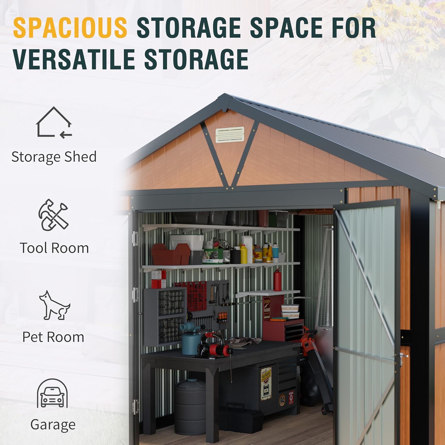 Florise 10x12 Ft Outdoor Storage Shed, Extra Large Metal Shed with Frame Floor, Lockable Doors, 2 Windows, Outside Steel Tiny House Ideal for Garden, Backyard, Patio Utility, Tool Storage