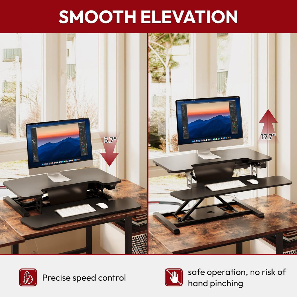 SANODESK 32' Electric Standing Desk Converter,Height Adjustable Riser for Office Home, Monitor and Laptop Workstation with Large Keyboard Tray, Black Color