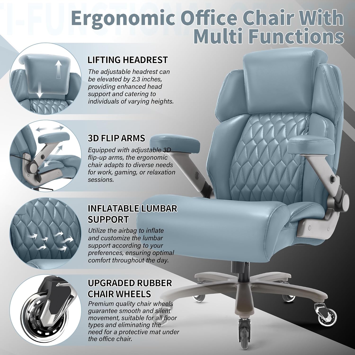 Big and Tall Office Chair 700lbs - Adjustable Headrest&Lumbar Support, 3D Flip Arms, Large Wheels &Heavy Duty Metal Base, Ergonomic High Back Computer Chair Desk Chair, Thick Padded Extra Wide Seat