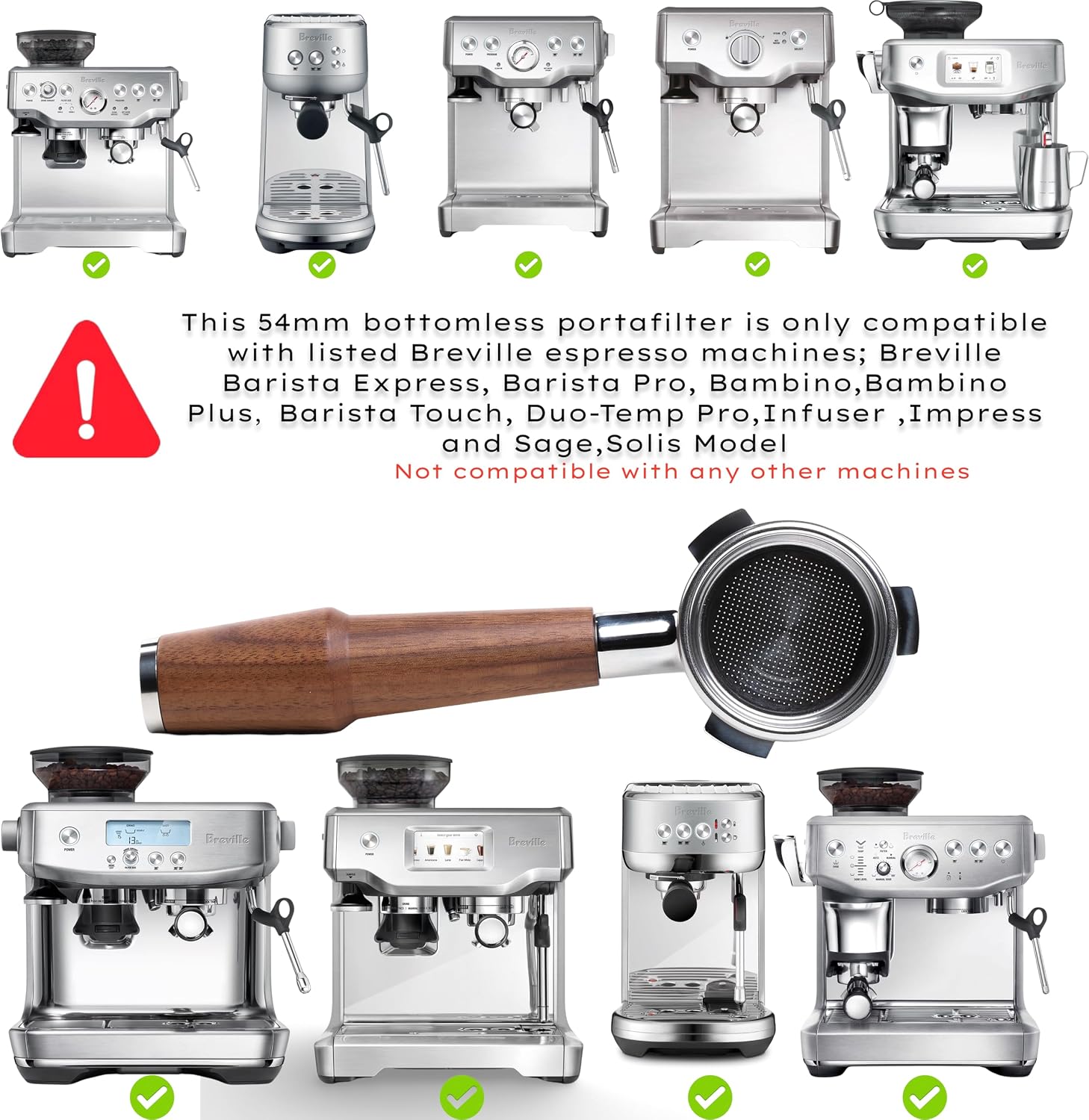 Breville Espresso Machine Accessories Kit 54mm Tamper Set Includes Bottomless Portafilter, Distribution Tool, Calibrated Tamper, Tamping Station and WDT