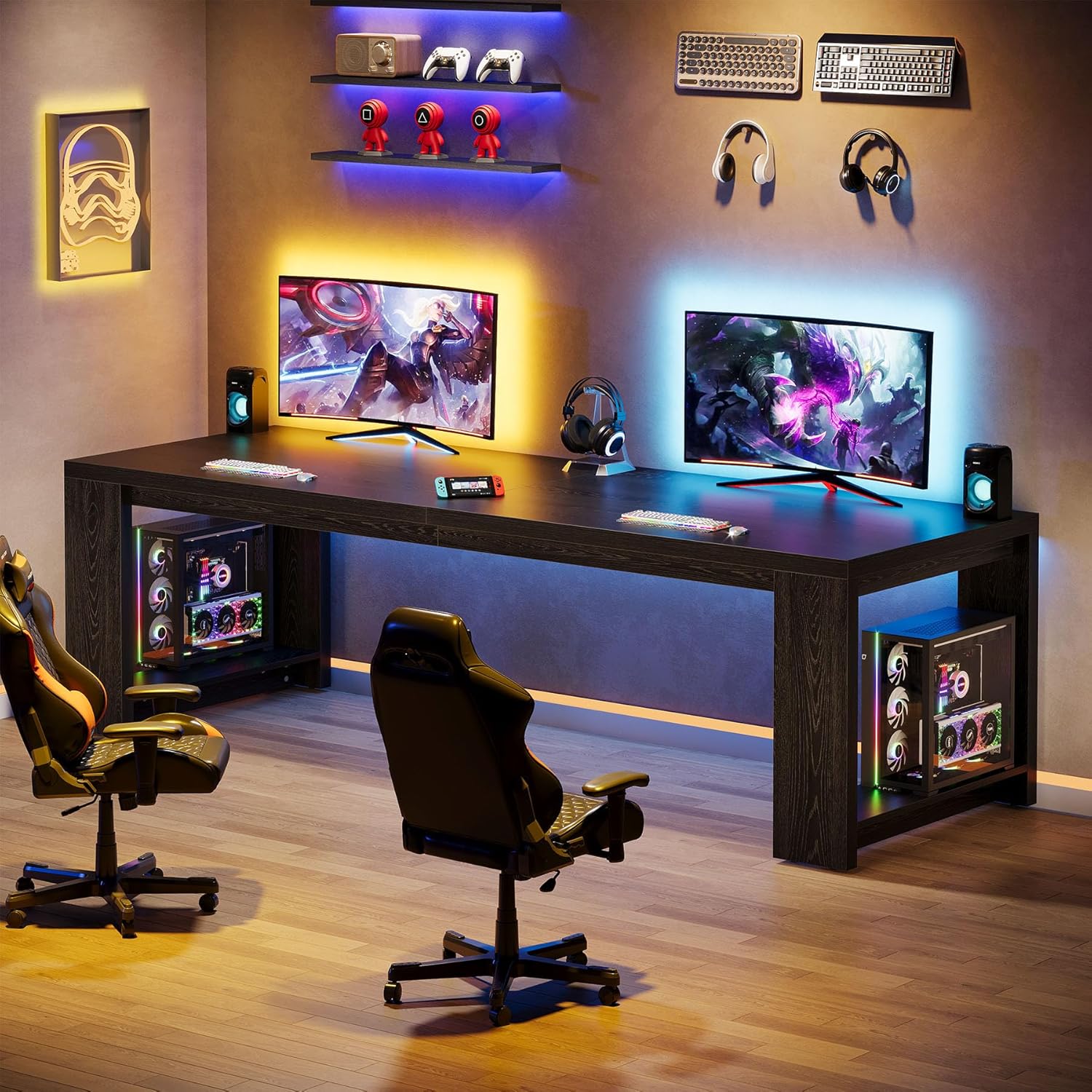 Tribesigns Two Person Desk, 86.6 Inch Extra Long Desk, Double Computer Writing Table, Wood Office Desks Workstation for Home Office, Black