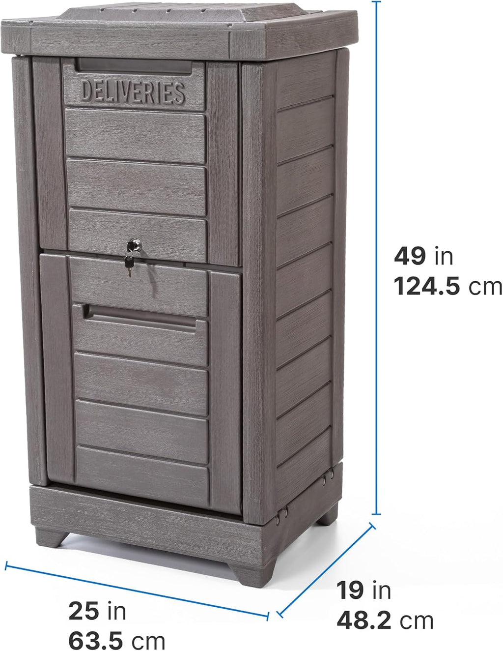 Step2 Lakewood Package Delivery Box, Weather Resistant, Large Outdoor Parcel Storage, Made of Durable Plastic, Easy Install, Lock & Key Access, Dark Cedar