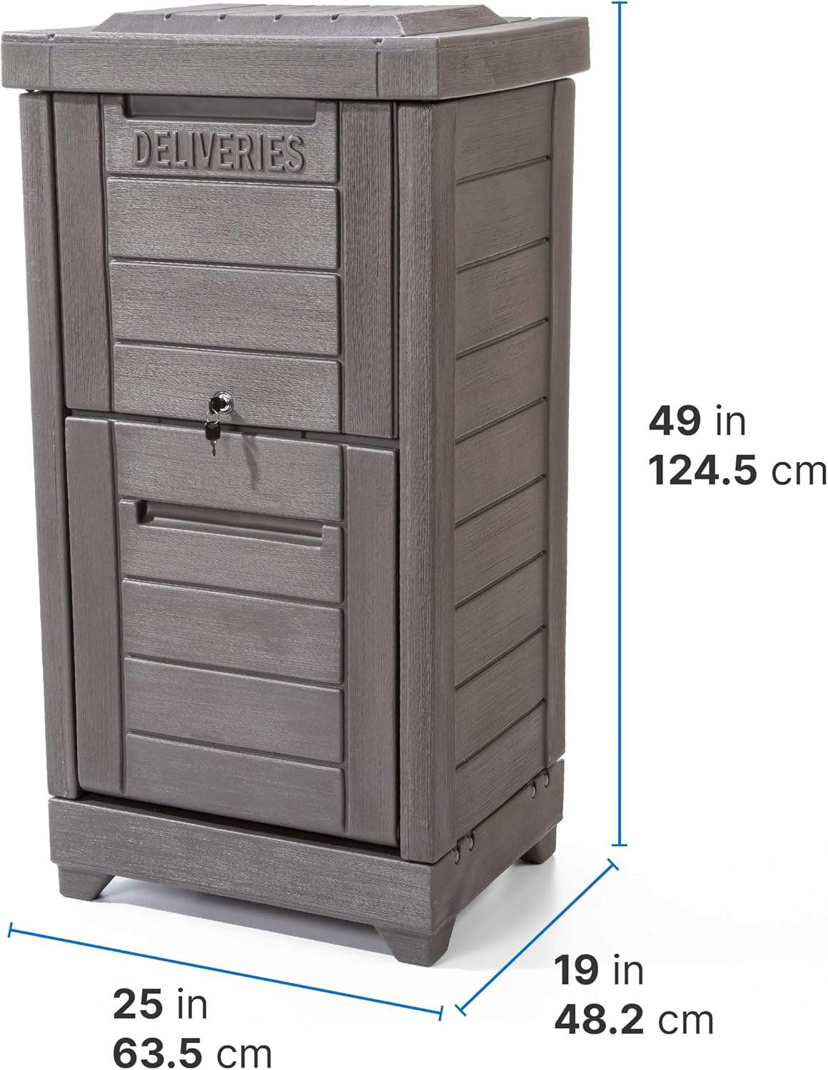 Step2 Lakewood Package Delivery Box, Weather Resistant, Large Outdoor Parcel Storage, Made of Durable Plastic, Easy Install, Lock & Key Access, Dark Cedar