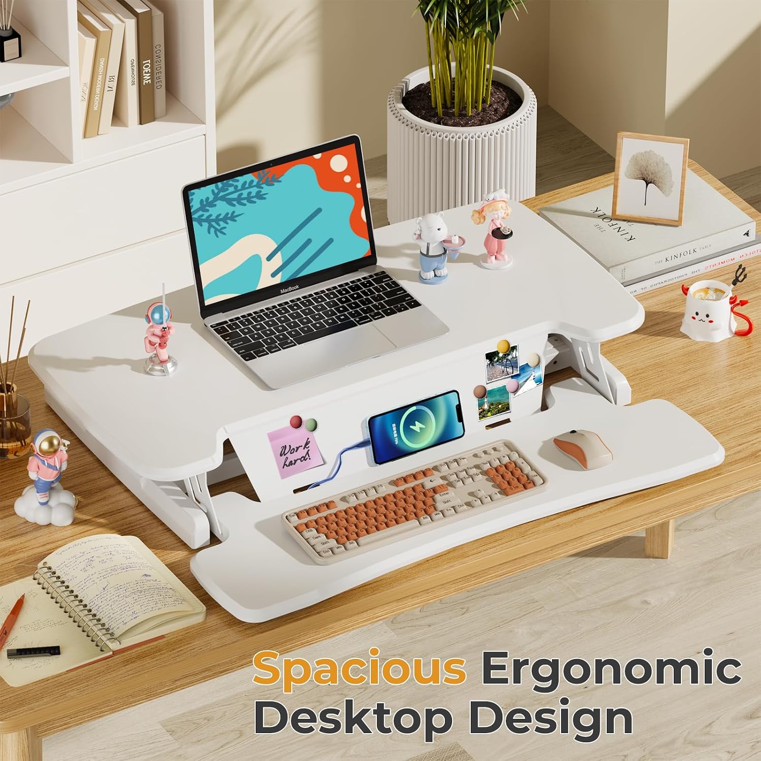 JOY worker Standing Desk Converter, 32' Height Adjustable Sit Stand Up Desk Riser with Keyboard Tray & 6 Fridge Magnets, Desktop Workstation Riser for Home Office Computer Laptop, White