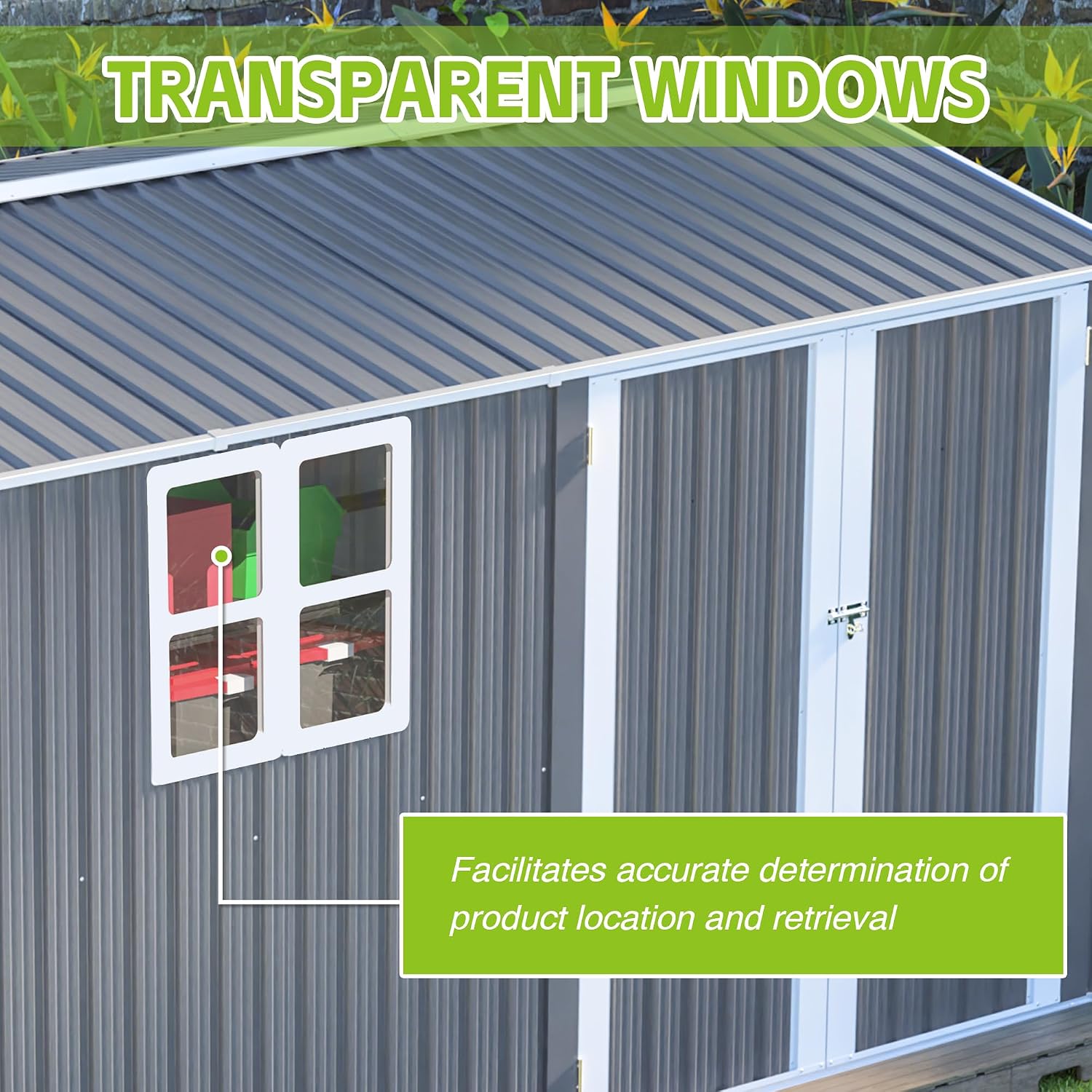 8x12 FT Outdoor Metal Storage Shed with Window & Floor Frame, Lockable Double Doors, Weatherproof Steel Tool Shed for Garden, Backyard, Lawn Equipment, and Patio Storage