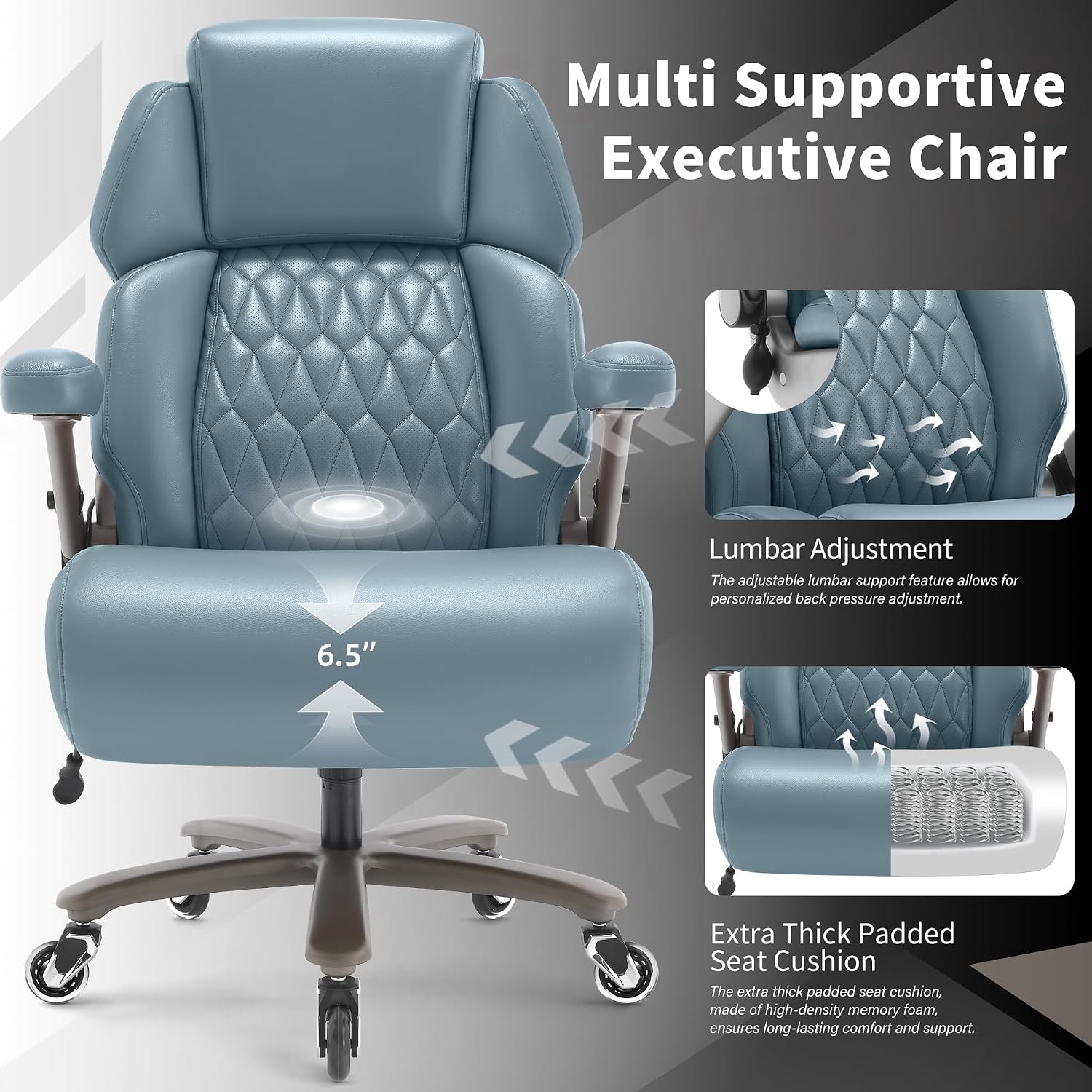 Big and Tall Office Chair 700lbs - Adjustable Headrest&Lumbar Support, 3D Flip Arms, Large Wheels &Heavy Duty Metal Base, Ergonomic High Back Computer Chair Desk Chair, Thick Padded Extra Wide Seat