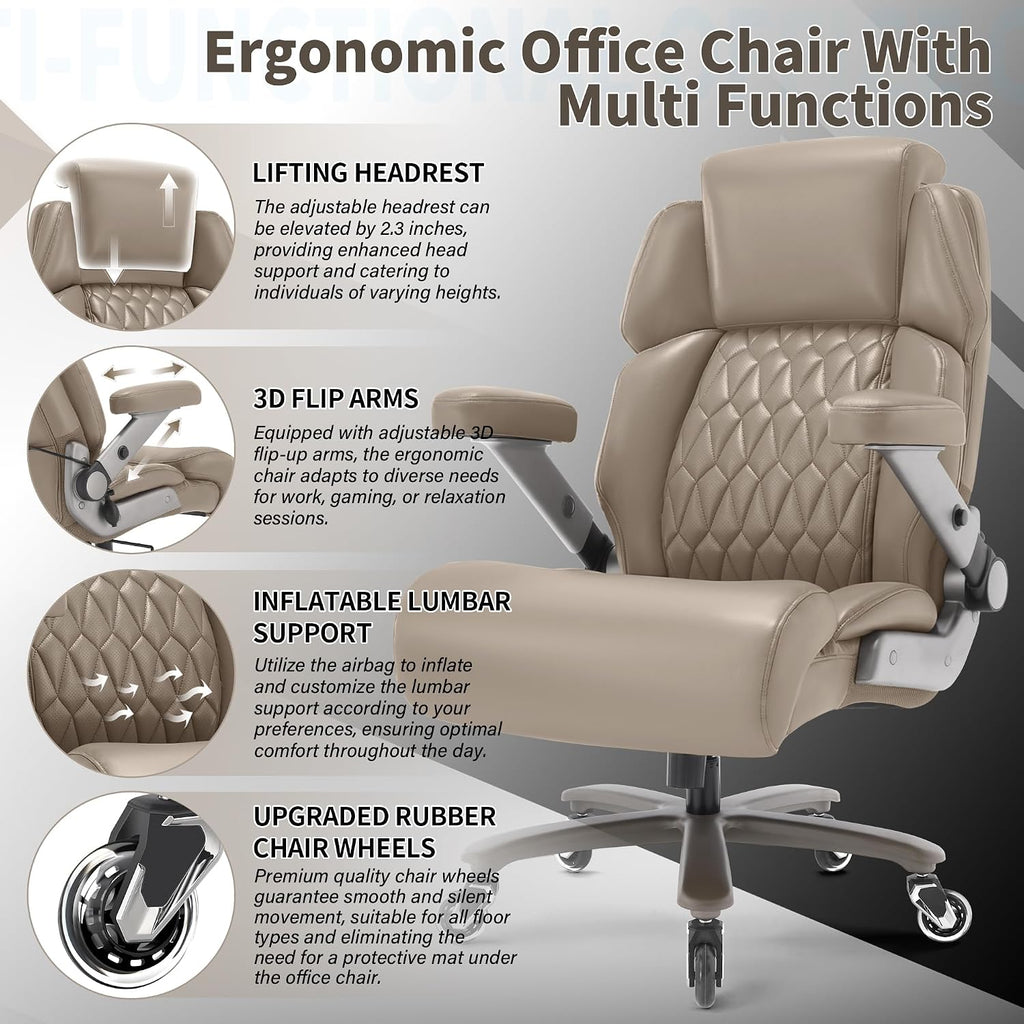 Big and Tall Office Chair 700lbs - Adjustable Headrest&Lumbar Support, 3D Flip Arms, Large Wheels &Heavy Duty Metal Base, Ergonomic High Back Computer Chair Desk Chair, Thick Padded Extra Wide Seat