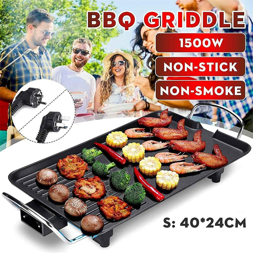 Smoke Free Electric Grill Griddle 1500W Indoor Smokeless Nonstick Pancake 40X24cm with Cool-Touch Handle, 5-Level Control