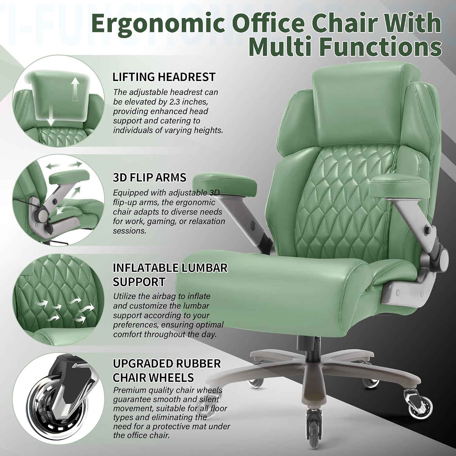 Big and Tall Office Chair 700lbs - Adjustable Headrest&Lumbar Support, 3D Flip Arms, Large Wheels &Heavy Duty Metal Base, Ergonomic High Back Computer Chair Desk Chair, Thick Padded Extra Wide Seat