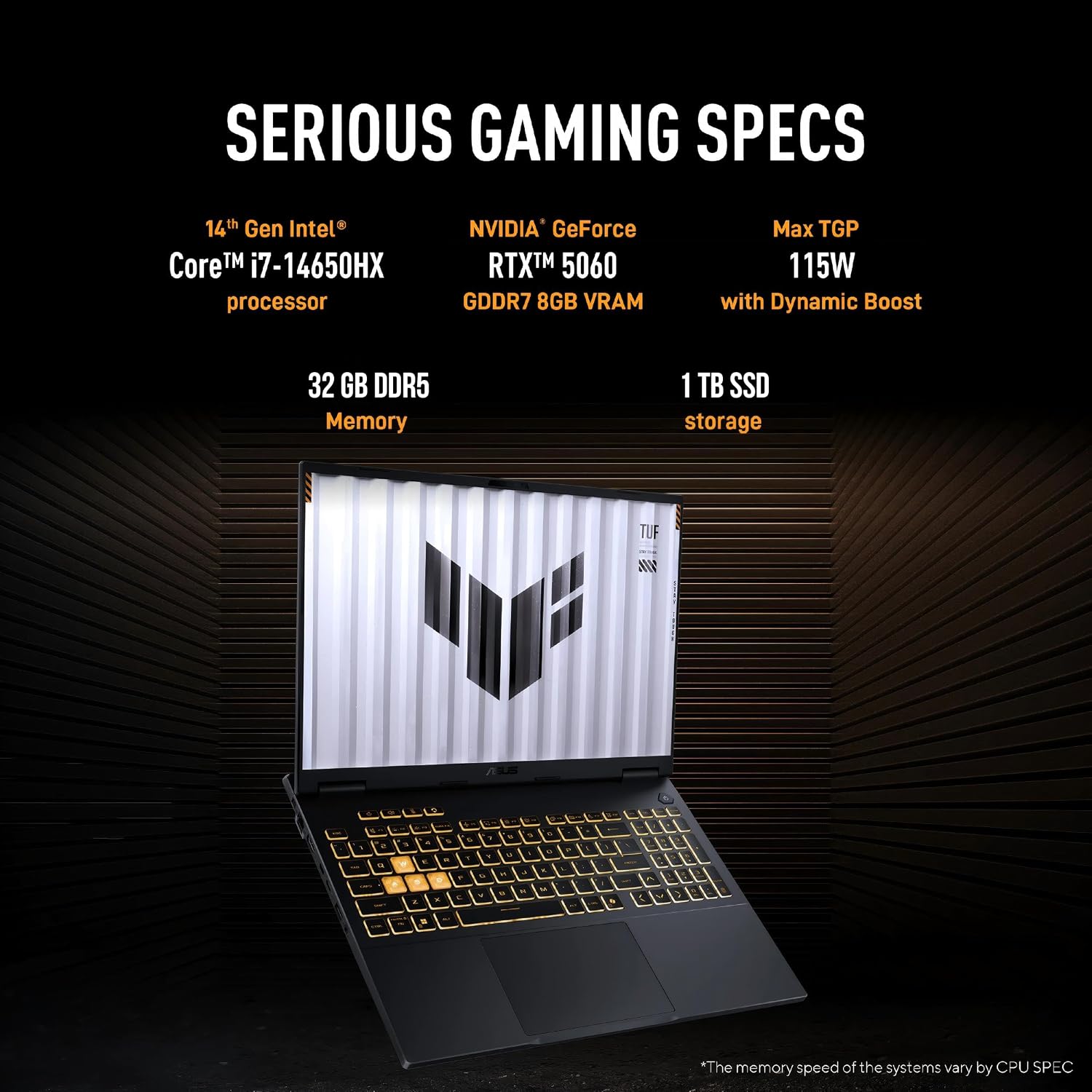 ASUS TUF F16 Gaming Laptop, 14th Gen Intel 16-Core i7-14650HX, NVIDIA RTX 5060 8GB GDDR7 GPU, 16' FHD+ 165Hz G-SYNC Display, 32 GB DDR5 RAM, 1 TB SSD, Wi-Fi 6E, RGB Backlit Keyboard, Windows 11 Pro