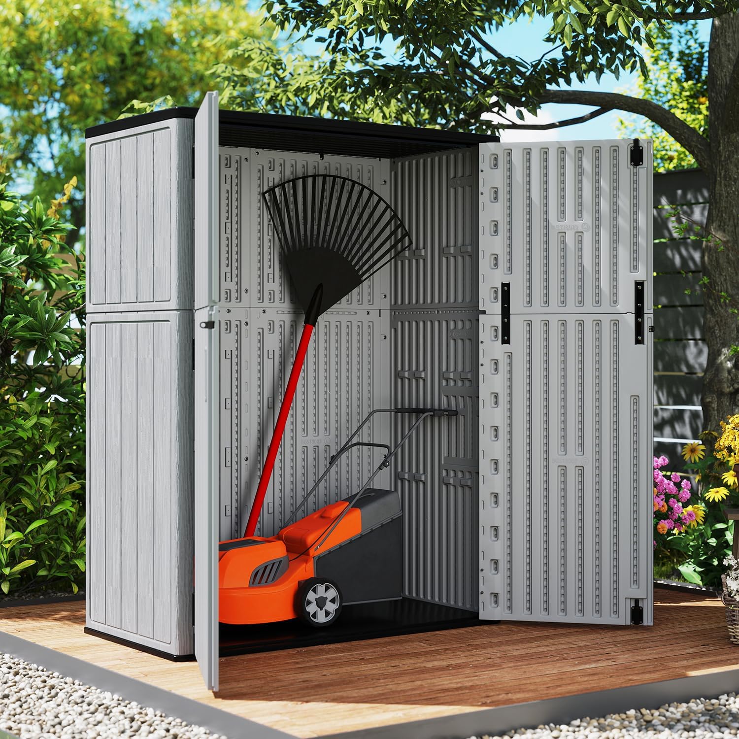 ZZM 57 Cu.ft Outdoor Storage Cabinet with One Tool Kit, Horizontal Storage Shed for Garage, Bike, Garbage Cans, Garden Accessories