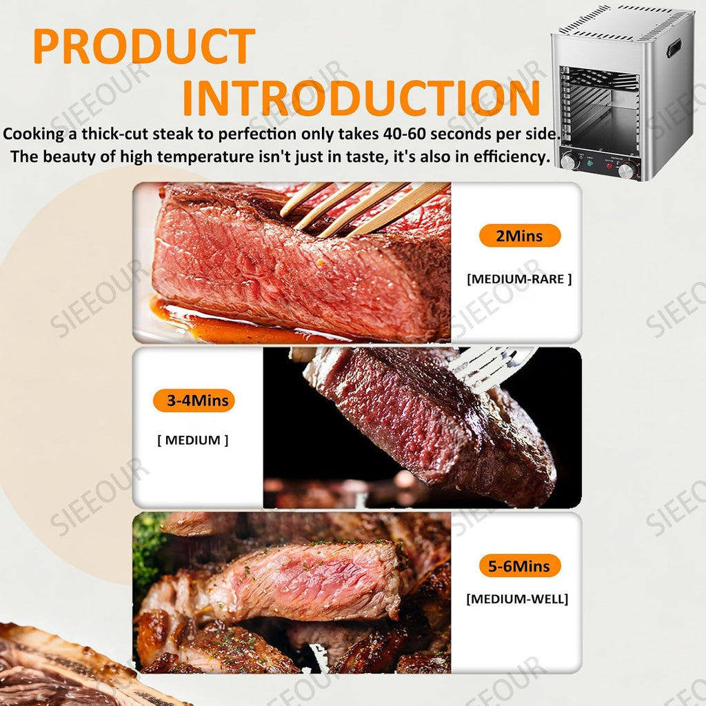 1700W Commercial Electric Steak Broiler, Steak Grill With Stainless Steel,10-Tier Indoor Smokeless With Timer & Temp Control (800℃), For Beef, Chicken, Pizza, Vegetables