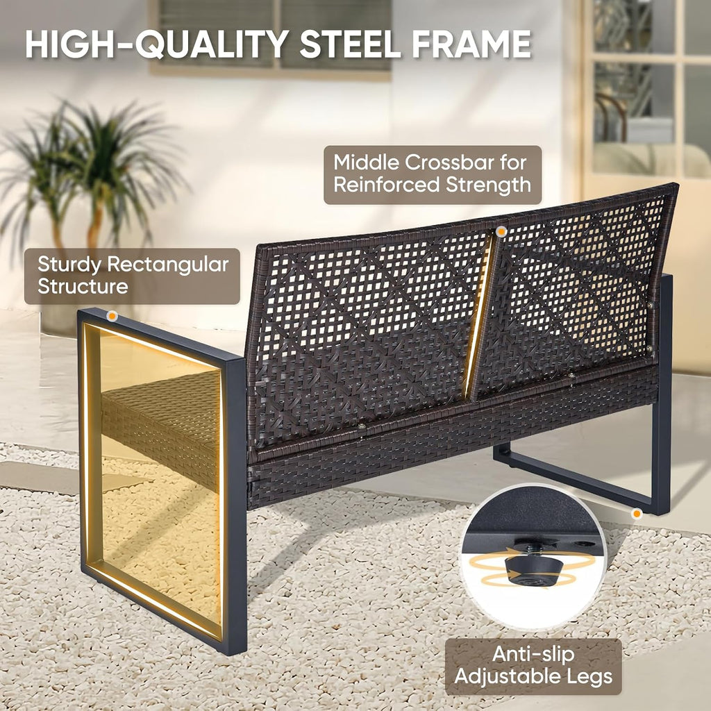 COOS BAY Haven Lounge 4 Piece Rattan Patio Furniture Set, Outdoor Wicker Patio Conversation Set for Balcony & Backyard, Dark Brown/Beige