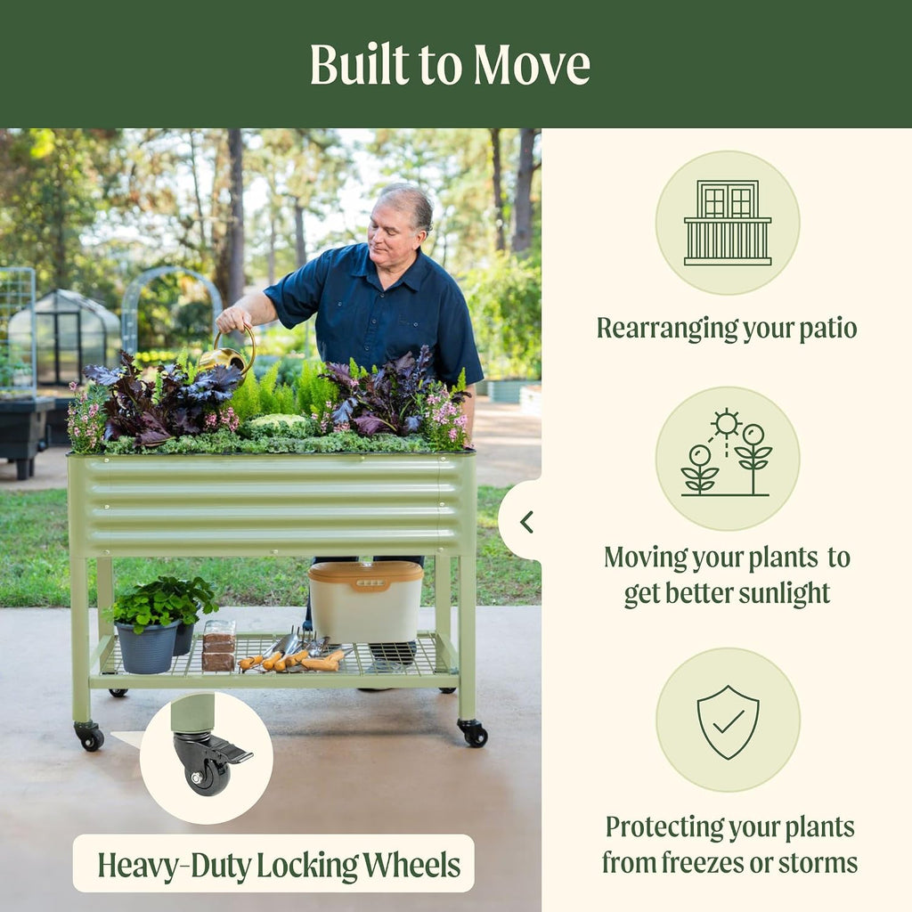 Rolling Elevated Raised Garden Bed-V Series, 2' x 6' Garden Beds with Legs & Storage Rack for Patio & Porch, 1000 Lbs Weight Capacity, Outdoor Planter Box for Vegetables Flower Herbs, Olive Green