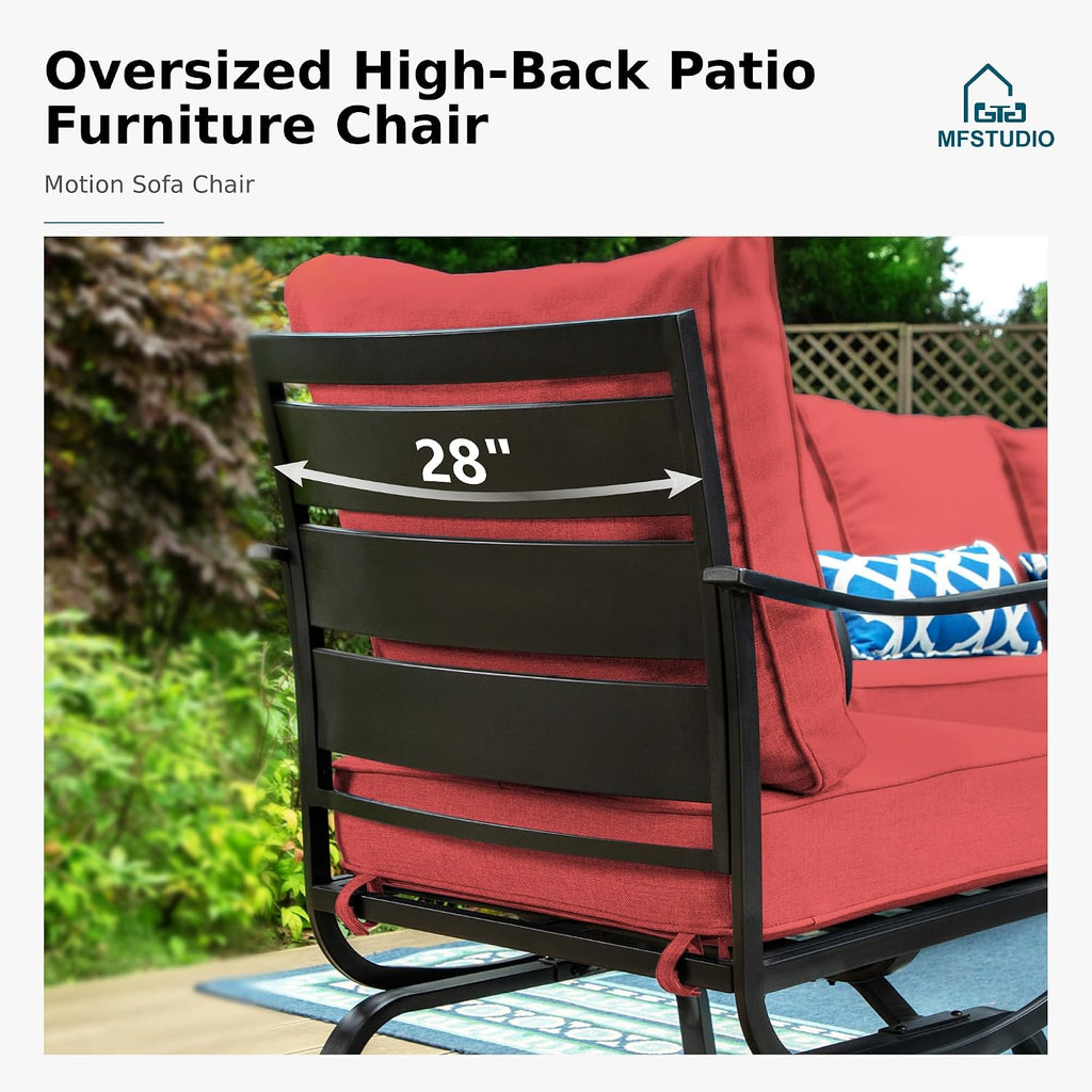 MFSTUDIO 5 Pieces Patio Conversation Sets,Outdoor Metal Furniture Sofas with 1 x 3-Seat Sofa, 2 x Swivel Chairs,2 x Ottoman,Wrought Iron Frame with Red Cushion for Patio Courtyard Balcony