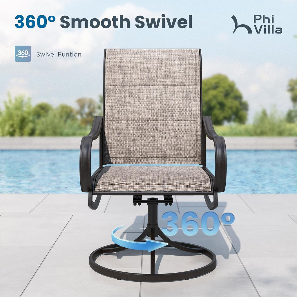 PHI VILLA 5 PCS Patio Dining Set with 4 Padded Outdoor Swivel Dining Chairs and 37'x 37' Premium PVC Table Top Dining Table(1.57' Umbrella Hole), Outdoor Dining Table & Chair Set for Deck Lawn Garden