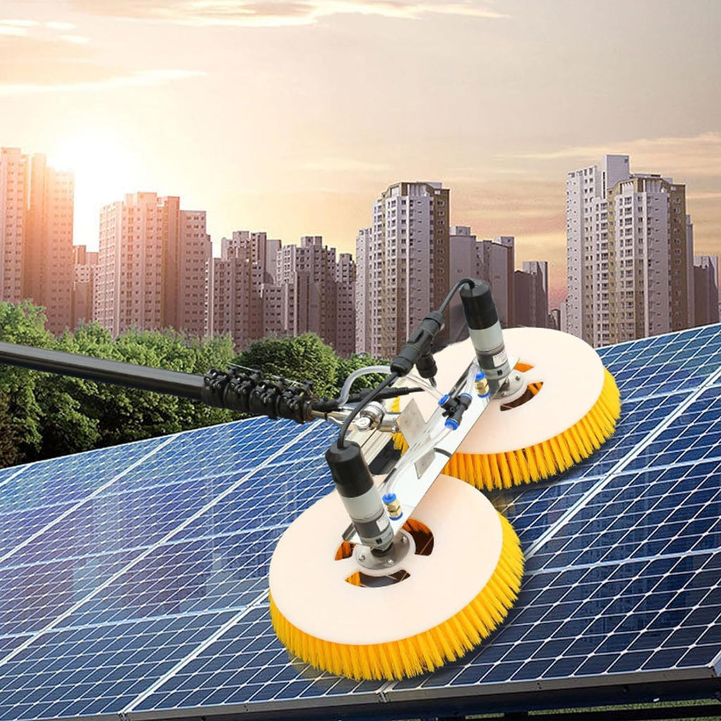 Solar Panel Cleaning Brush & Rod, 11.5ft -24.6ft Water Fed Pole Kit with Telescopic Pole, Electric Rotary Cleaning Brush, Solar Dual-Head Automatic Cleaning Brush,5.5m-MainsElectricity