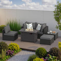 Patio Furniture Set with Fire Pit Table, 6PCS Outdoor Conversation Sets Waterproof Rattan Sectional Sofa with 4' Thickened Cushion Modular Wicker Patio Furniture Set with Glass Top Table (Grey)