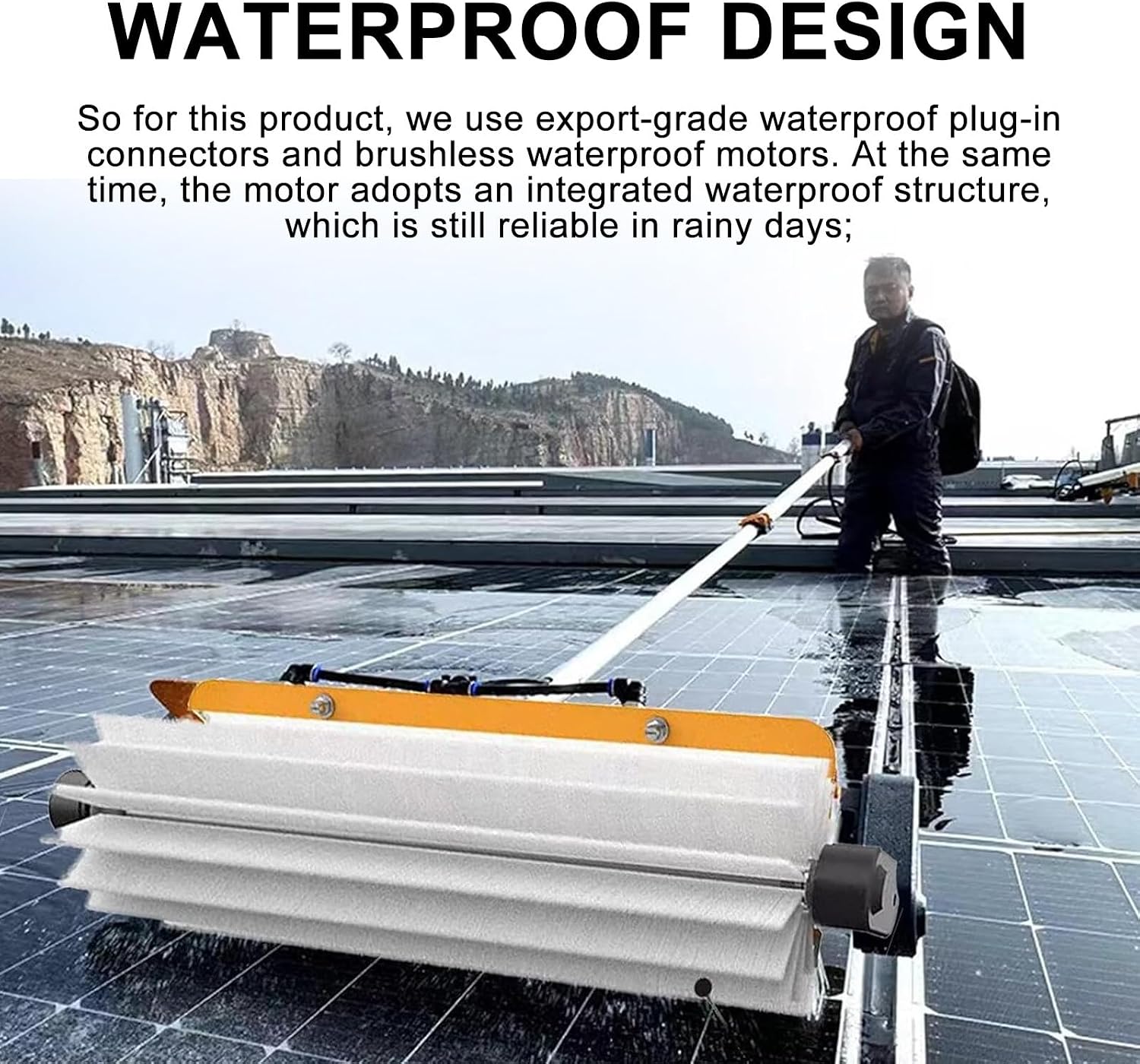 7.5m Photovoltaic Panel Cleaning Brush, Electric Solor Panel Cleaning Tool, Automatic Water Supply Cleaning Roller Brush, Dry Cleaning No Water Brush,Dual-Purpose