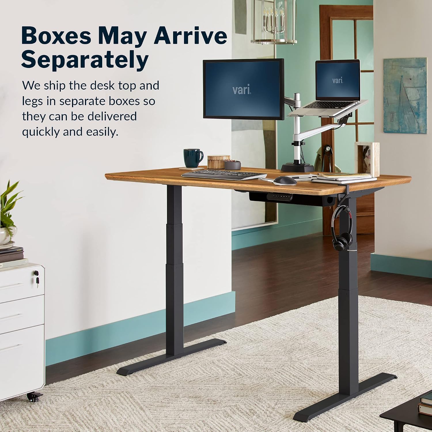 Vari Classic Electric Standing Desk - VariDesk Height Adjustable Sit/Stand Desk - Dual Motor with Memory Presets, Stable T-Style Legs - Gaming or Home Office Workstation - 60'x30', Butcher Block