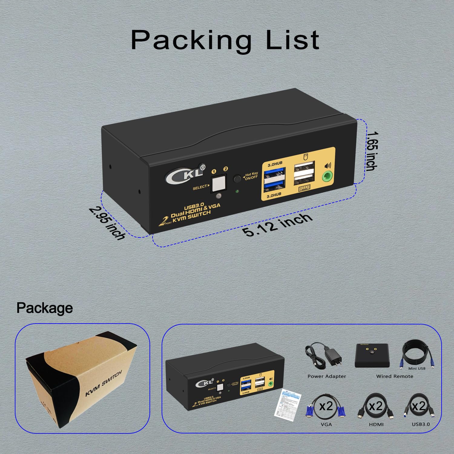 CKL 4K KVM Switch Dual Monitor for 2 Computers 2 Monitors (HDMI + VGA)