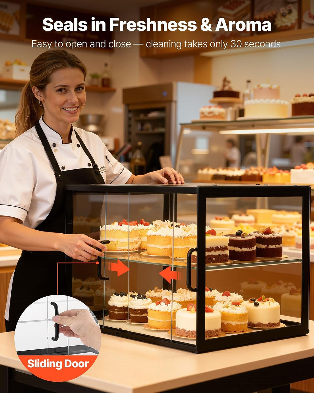 VEVOR Bakery Display Case, 2-Tier Commercial Countertop Pastry Display Case, Clear Acrylic Bread Box for Kitchen, Party Cake Cabinet with Sliding Door for Cookie Dessert Donut, 21.7' x 15.2' x 15.4'