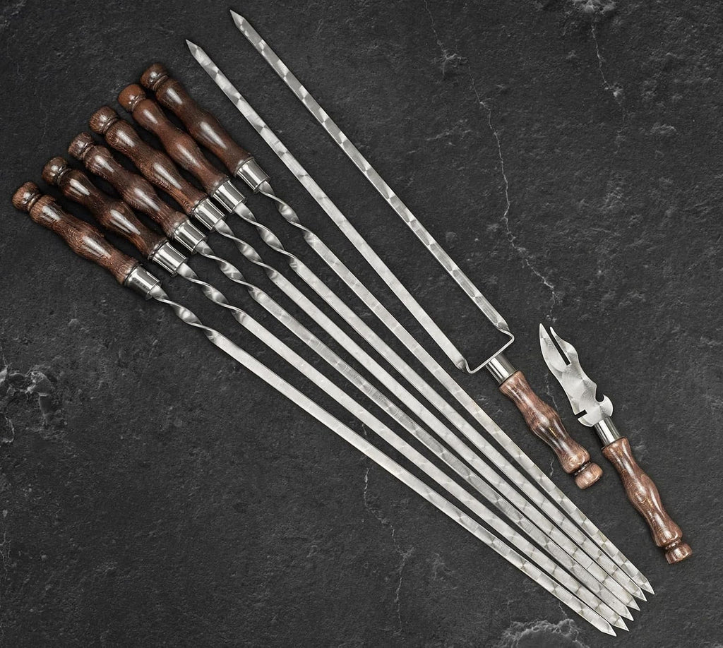 Outdoor Grill Barbeque Grill Accessories - Grill Skewers Set with Case - Premium Barbecue Tool Sets Grilling Supplies - Outdoor Grilling Accessories BBQ Supplies - Set Asgard Light Brown
