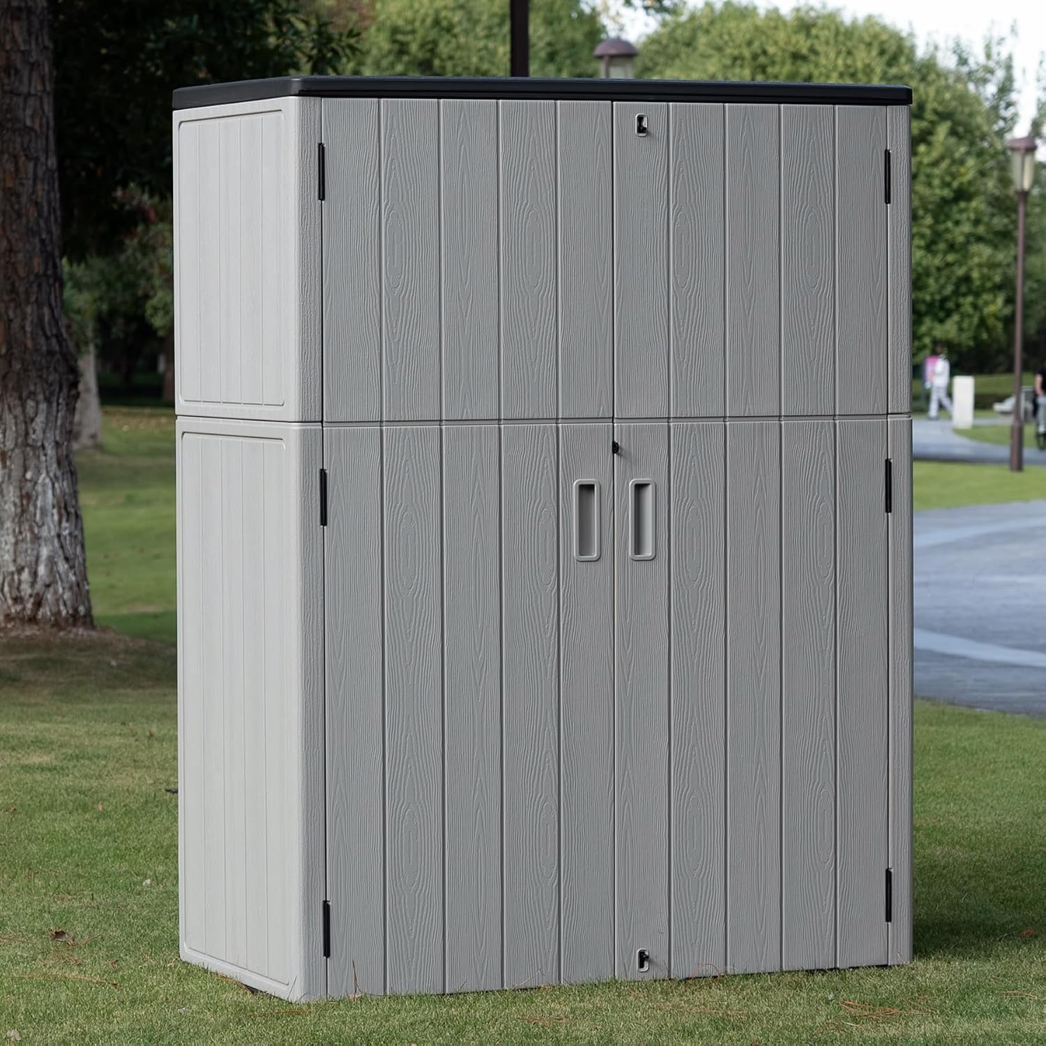 Mrosaa Outdoor Storage Shed Waterproof,Resin Storage Sheds Outdoor with Floor,Outdoor Storage Cabinet for Garage Storage, Pool Storage, Bike, Garden (57Cu.ft)
