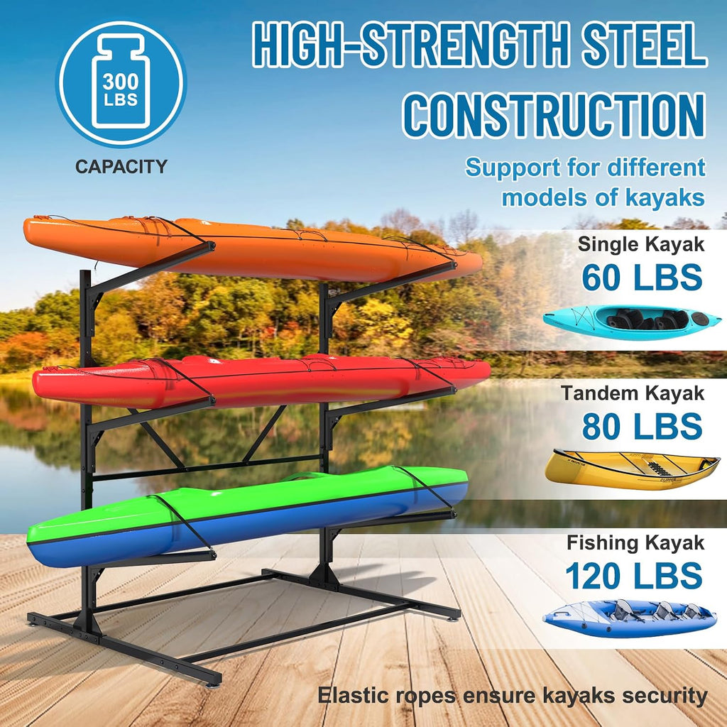 Kayak Storage Rack, Heavy Duty Freestanding Kayak Rack for Garage and Outdoor Storage, Kayak Stand Adjustable for Kayak, Canoe, Surfboard and Paddle Board