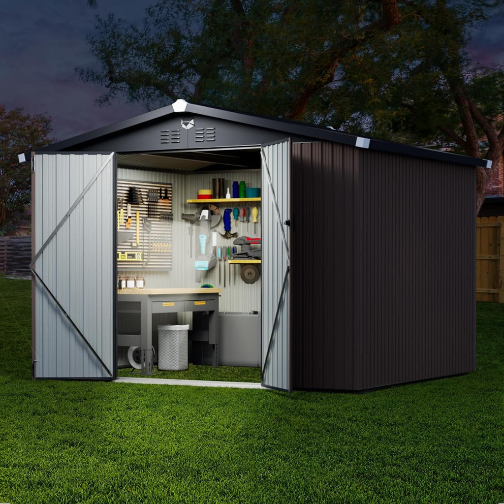 Metal Storage Shed,10x8 Outdoor Storage Building,Large Backyard Sheds with Lockable Doors,Waterproof Outside Storage Sheds with Lockable Doors(Floor Not Included)