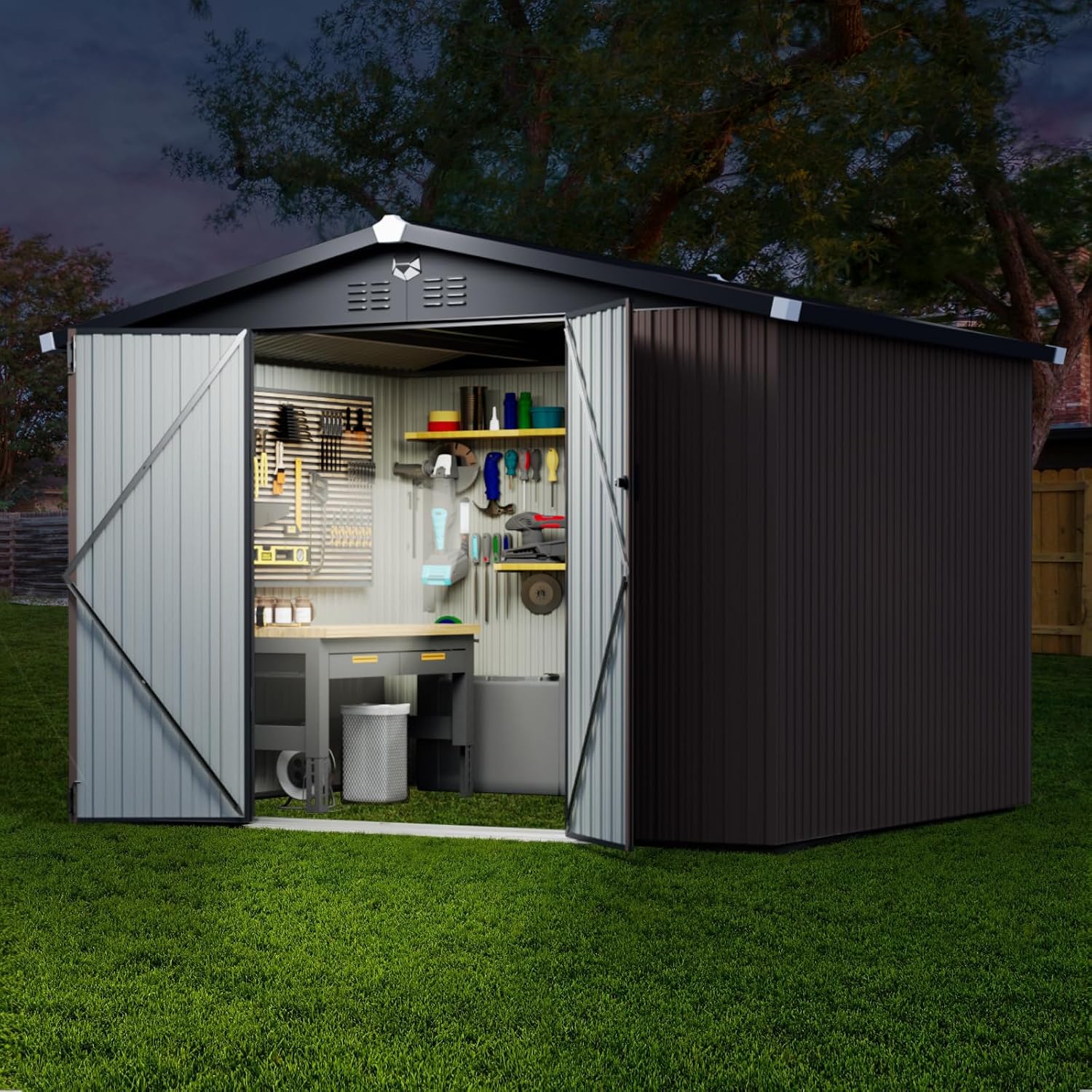 Metal Storage Shed,10x8 Outdoor Storage Building,Large Backyard Sheds with Lockable Doors,Waterproof Outside Storage Sheds with Lockable Doors(Floor Not Included)