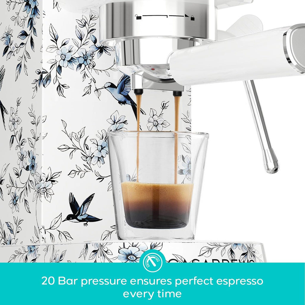 CASABREWS CM5418 Espresso Machine 20 Bar, Small Espresso Maker with Steam Milk Frother, Stainless Steel Coffee Machine with 34oz Removable Water Tank for Cappuccino, Latte Machine, Blue Willow