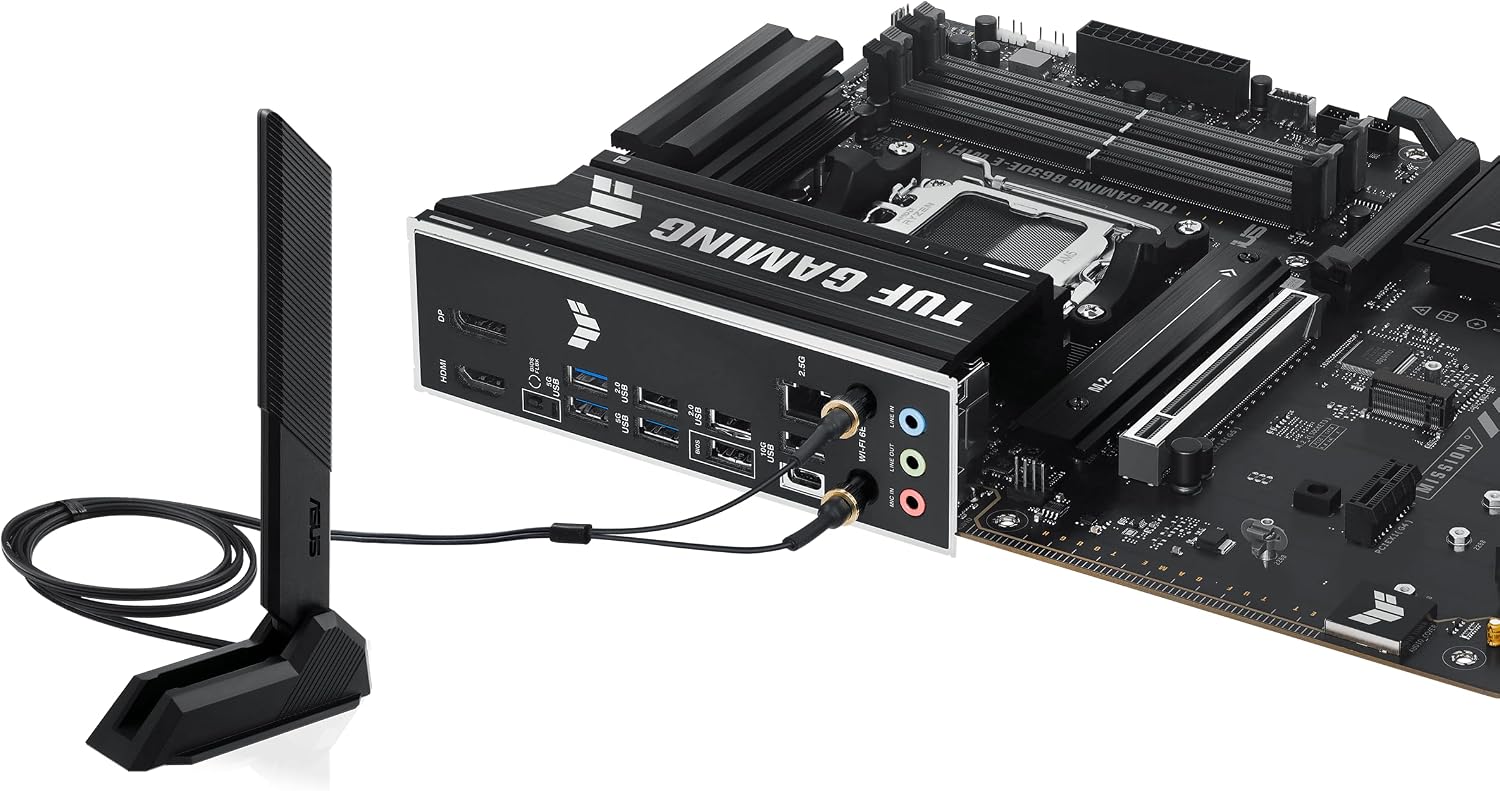 ASUS TUF GAMING B650E-E WIFI AMD AM5 B650 ATX motherboard, 8+2+1 80A DrMOS stage, DDR5, PCIe 5.0 Ready, 3x M.2, Wi-Fi 6E, 2.5 Gb LAN, DisplayPort, HDMI™, USB 20Gbps Type-C®, BIOS FlashBack™, Aura Sync