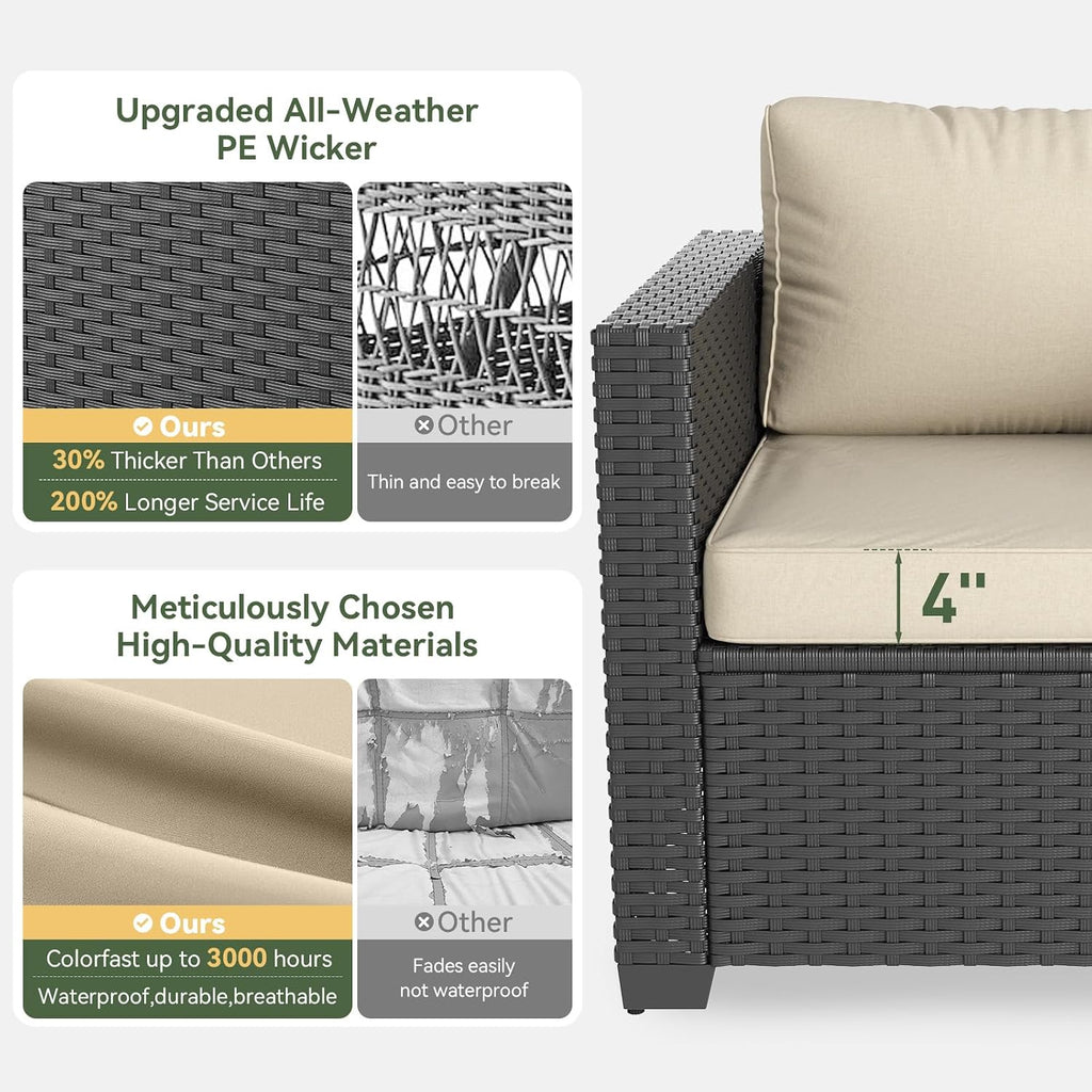 Aoxun Patio Furniture Set, 5 Piece Outdoor Sectional Sofa with Ottomans, Wicker Outdoor Furniture Conversation Sets with Waterproof Cover for Backyard Beige