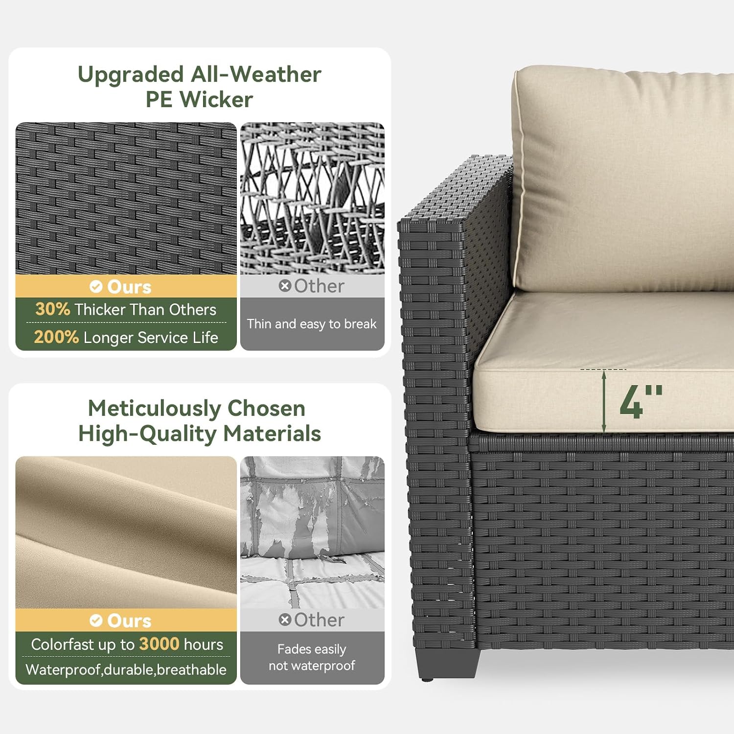 Aoxun Patio Furniture Set, 5 Piece Outdoor Sectional Sofa with Ottomans, Wicker Outdoor Furniture Conversation Sets with Waterproof Cover for Backyard Beige