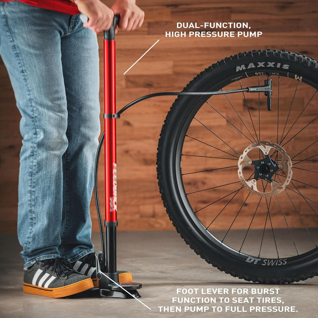 FEEDBACK SPORTS | Pneuma CC Compact Charger Floor Pump | Dual-Function Tubeless Tire Inflator & High-Pressure Floor Pump with Concealed Air Tank, Oversized Gauge & Accessory Storage