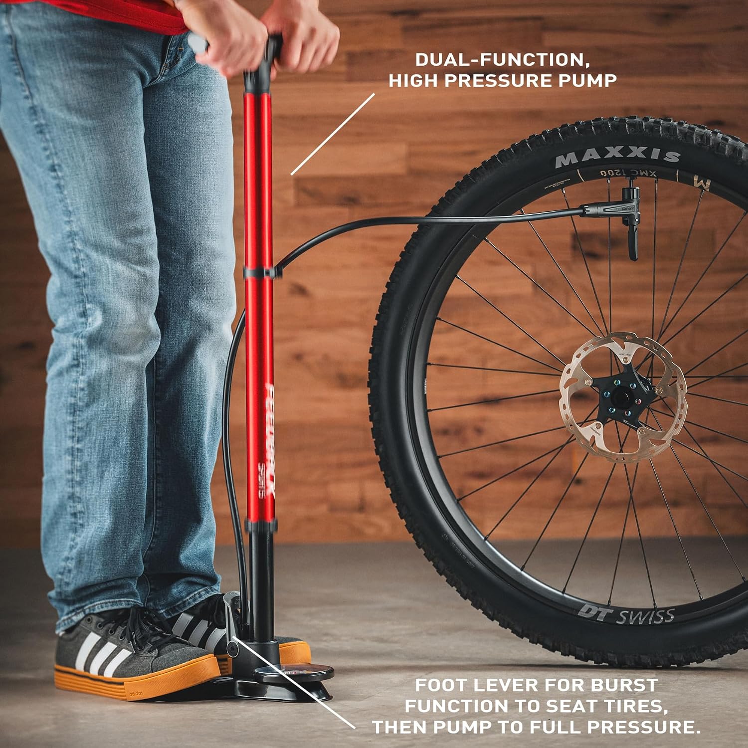 FEEDBACK SPORTS | Pneuma CC Compact Charger Floor Pump | Dual-Function Tubeless Tire Inflator & High-Pressure Floor Pump with Concealed Air Tank, Oversized Gauge & Accessory Storage