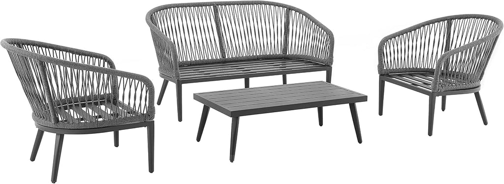 Crosley Furniture Dover 4-Piece Outdoor Loveseat Patio Furniture Set, Conversation Sets for Porch, Deck, Matte Black with Charcoal Cushions