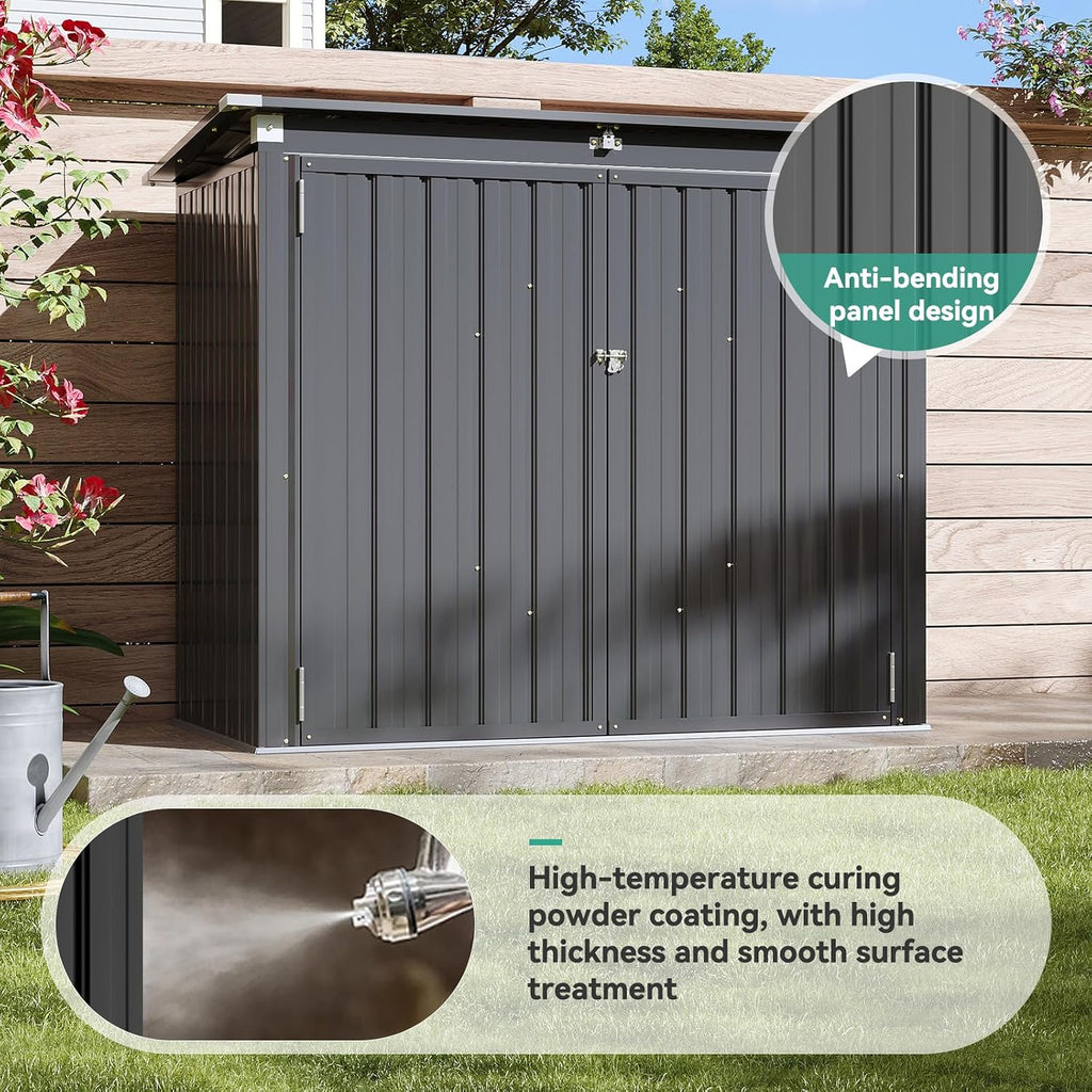 Aoxun Premium Outdoor Storage Shed Material Upgraded Version Metal Trash Can Storage with Chain Lid Waterproof Outdoor Garbage Can Organizer, Ideal for 2 Trash Bins, Generator, Garden Tools (Black)