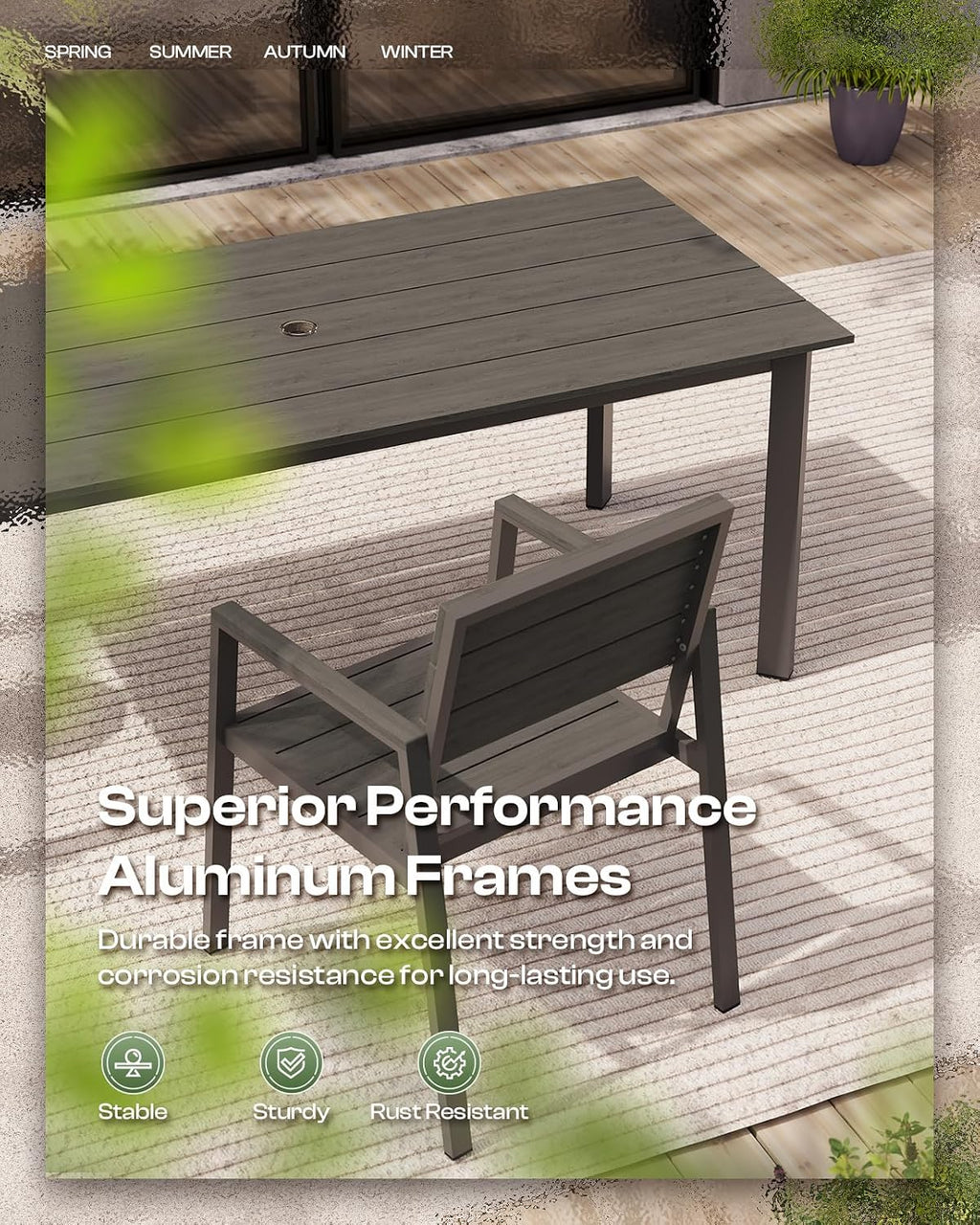 Outdoor Patio Dining Chairs Set of 2, 350LBS Capacity Aluminum Patio Dining Chairs with Armrests, Weather-Resistant for Lawn, Garden, Yard, Poolside and Indoor Use (Gray & Teak)