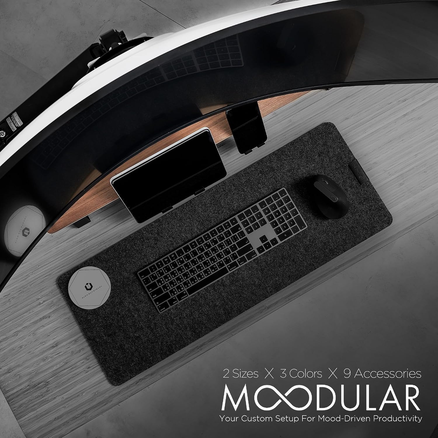 ULTRARM Moodular Wooden Monitor Stand 33.4' (85cm) Desk Organizer with Metal Slide Rails for Drawer, Tray, Laptop, Tablet, Phone & Headphones Customizable Riser for Organized Workspace Walnut MS85-W